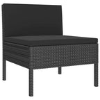 vidaXL Black 3 Piece Patio Lounge Set - Poly Rattan Outdoor Furniture with Cushions, Weather-Resistant, Powder-Coated Steel Frame, Modular Design, Sofa and Tea Table.
