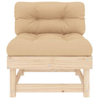 vidaXL Solid Pinewood Middle Sofa - Comfortable Outdoor Seating with Untreated Wood Frame and Beige Cushions - Modular Garden Furniture