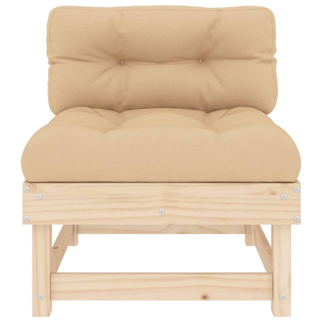 vidaXL Solid Pinewood Middle Sofa - Comfortable Outdoor Seating with Untreated Wood Frame and Beige Cushions - Modular Garden Furniture