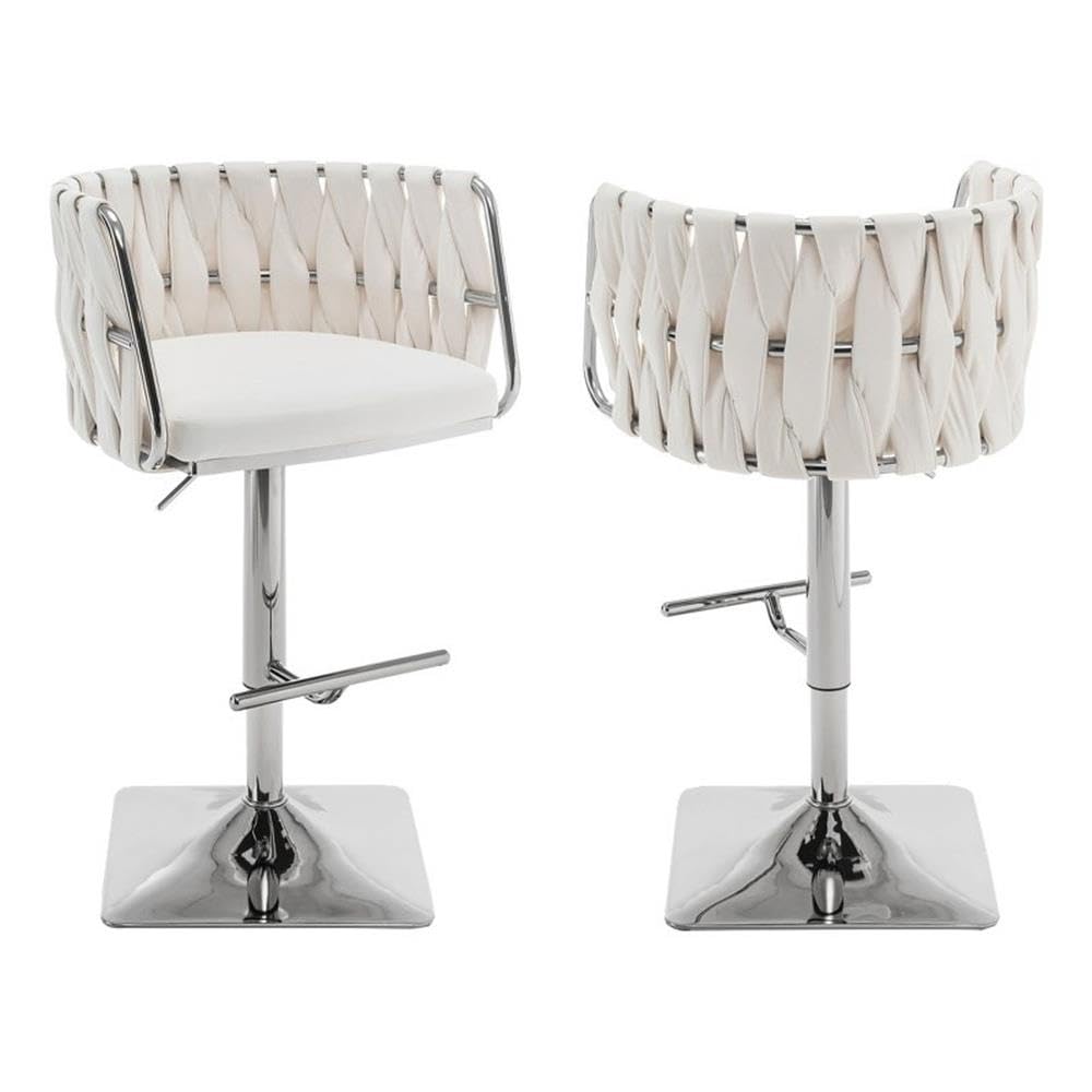 Best Quality Furniture Adjustable Cream Velvet Barstools With Square Chrome Base (Set Of 2)