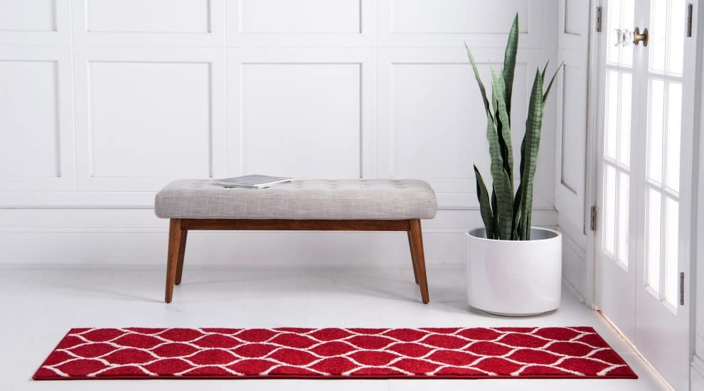 Unique Loom Trellis Frieze Collection Area Rug - Rounded (2' X 6' 1'' Runner, Red/ Ivory)