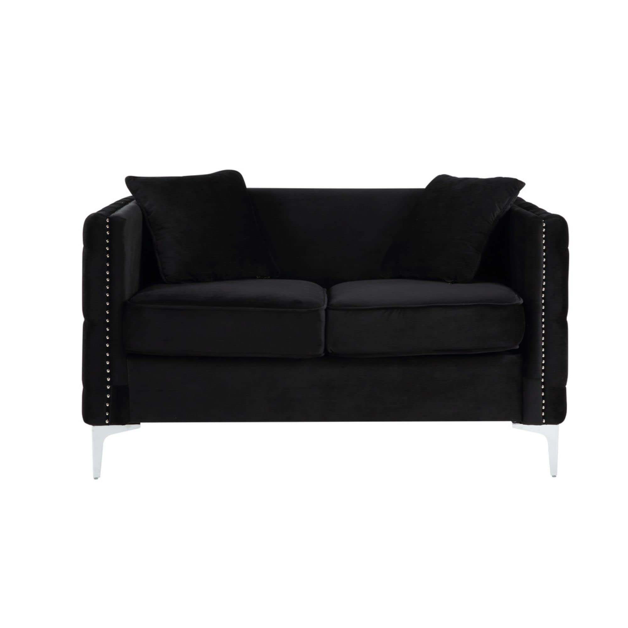 Lilola Home Bayberry Black Velvet Loveseat with 2 Pillows