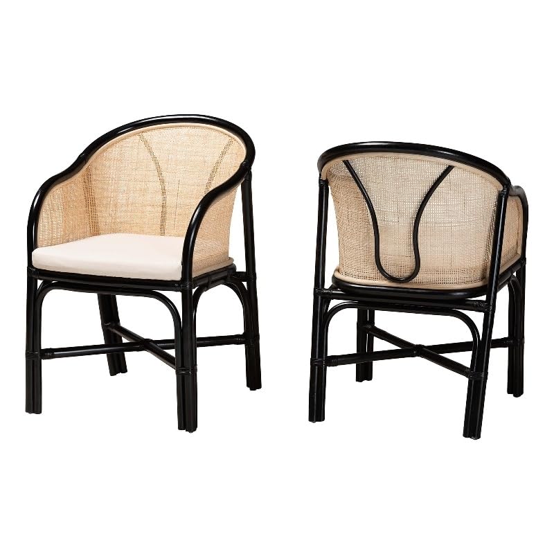 Baxton Studio Miranda TwoTone Black and Natural Brown Rattan Dining Chair