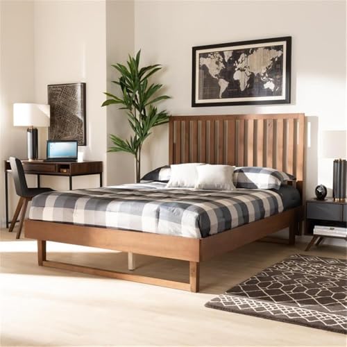 Baxton Studio Marin Modern and Contemporary Walnut Brown Finished Wood King Size Platform Bed