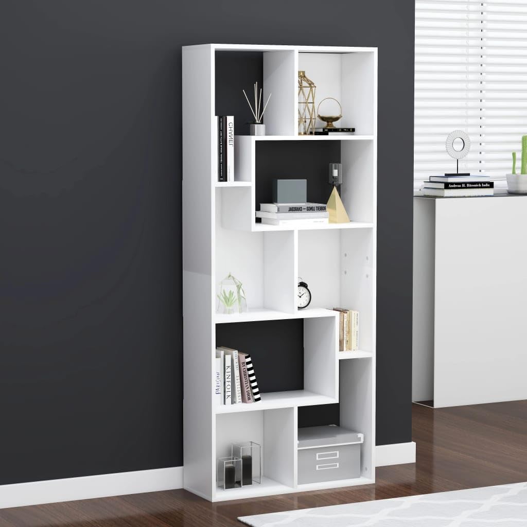 vidaXL Bookshelf, Book Cabinet Open Shelf Bookcase, Bookshelf for Office Living Room, Freestanding Shelving Unit, Scandinavian, White Engineered Wood