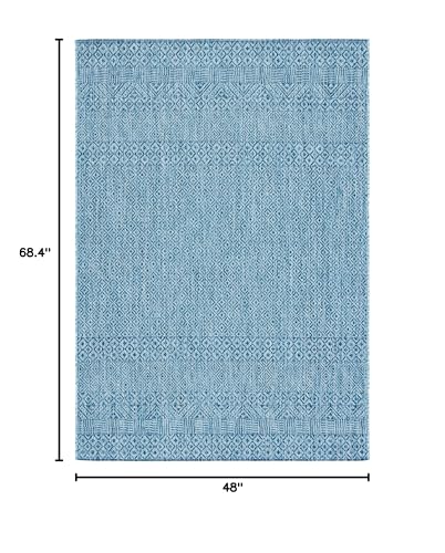 Safavieh Courtyard Collection 4' X 5'7' Aqua/Navy Cy8235 Indoor/-Outdoor Waterproof Easy-Cleaning Patio Backyard Mudroom Area-Rug