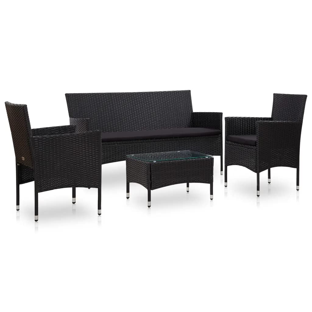 4 Piece Patio Lounge Set With Cushions Poly Rattan Black