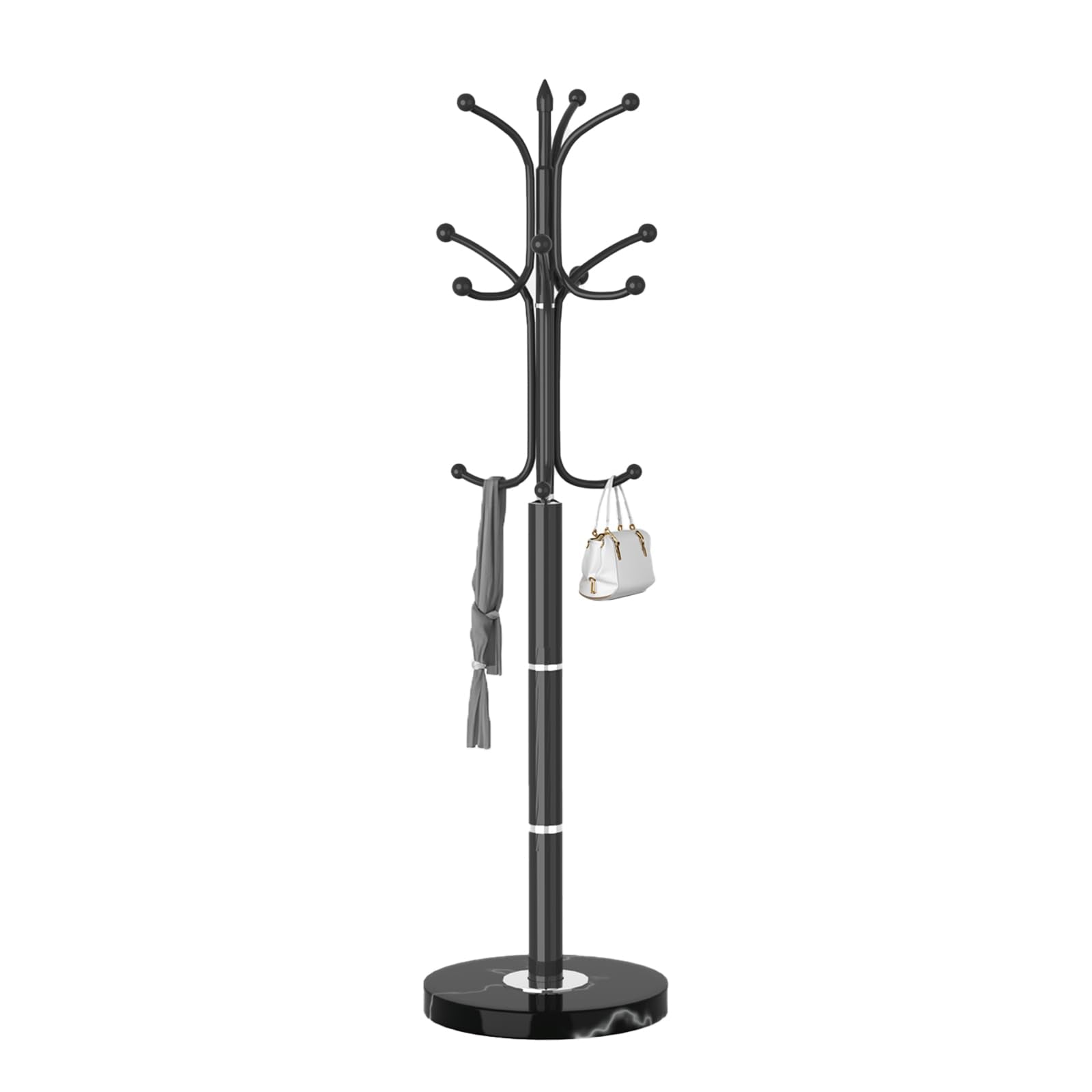 Snaikor Metal Coat Rack Freestanding, Sturdy Coat Rack Stand with Natural Marble Base, Coat Racks Tree Hats Hanger Holder Stand 