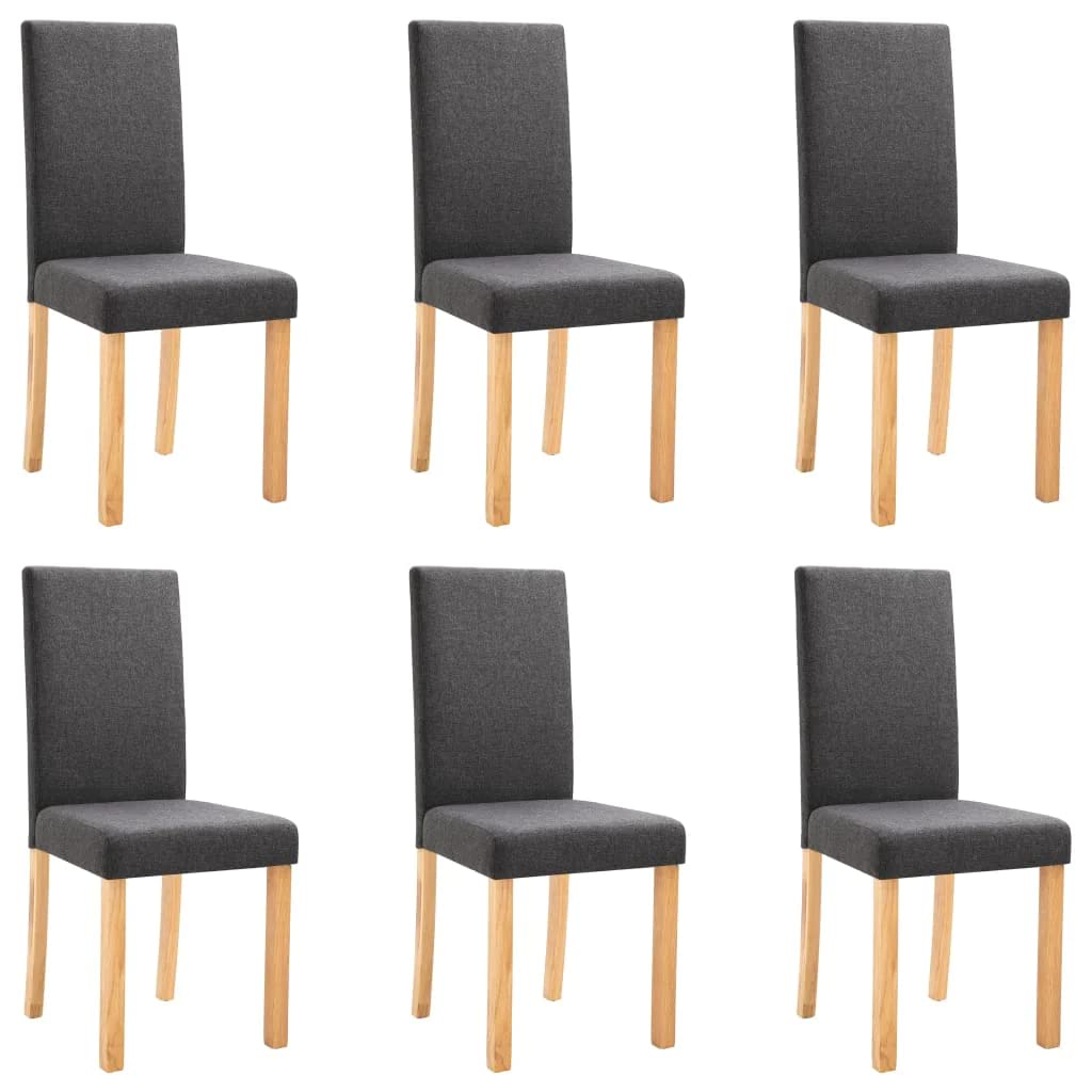 vidaXL Dining Chairs 6 Pcs, Side Chair with Solid Wood Legs, Accent Dining Chair for Home Kitchen Living Room Bedroom, Dark Gray Fabric