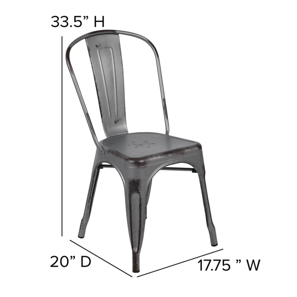 Flash Furniture Tenley Commercial Grade Distressed Silver Gray Metal Indoor-Outdoor Stackable Chair