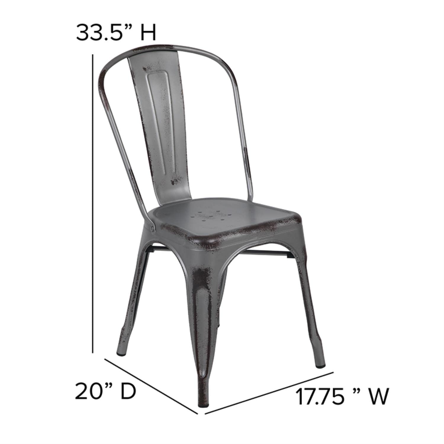 Flash Furniture Tenley Commercial Grade Distressed Silver Gray Metal Indoor-Outdoor Stackable Chair