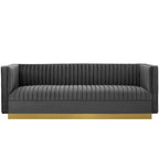 Modway Sanguine Vintage Glamour Channel Tufted Performance Velvet Upholstered Sofa In Gray