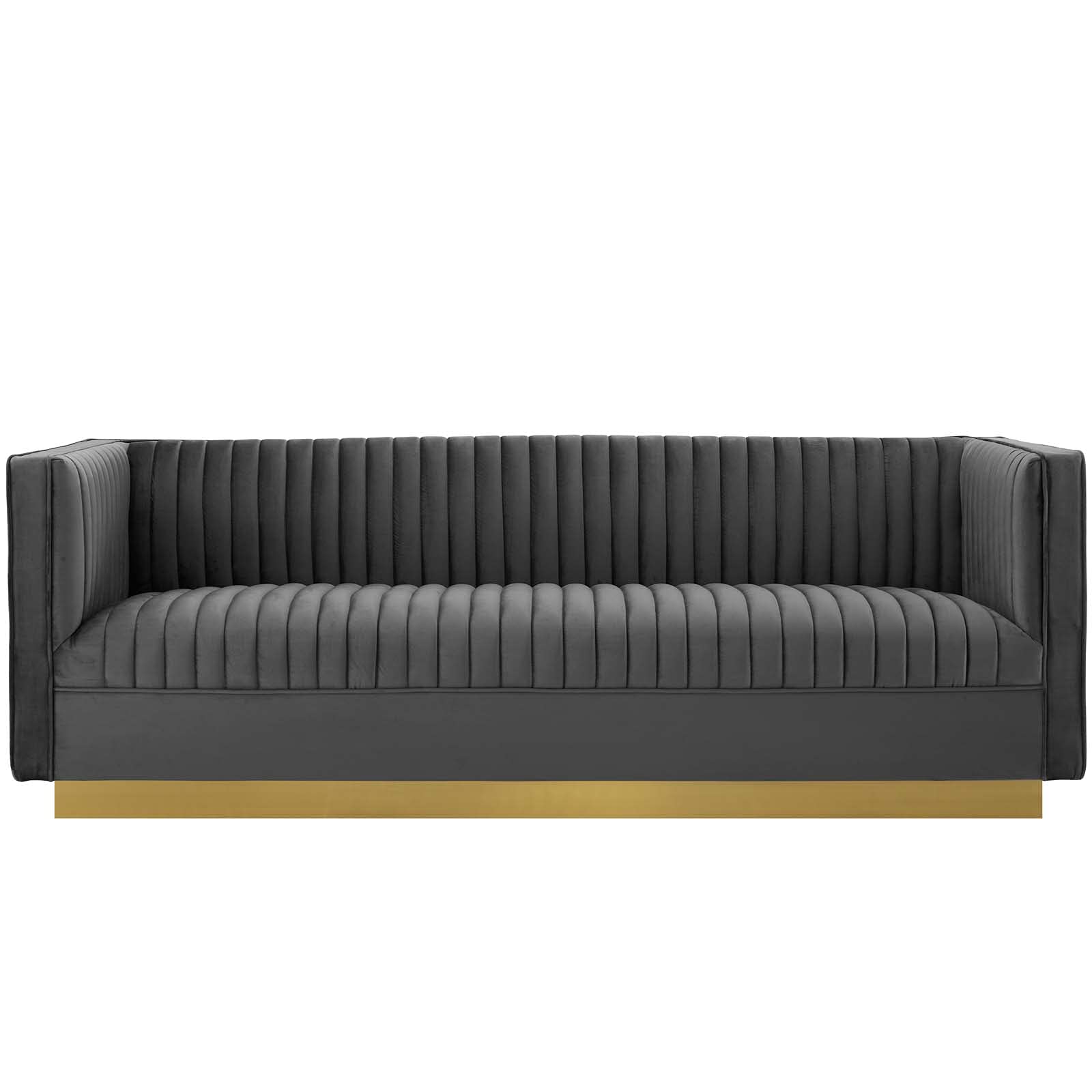 Modway Sanguine Vintage Glamour Channel Tufted Performance Velvet Upholstered Sofa In Gray