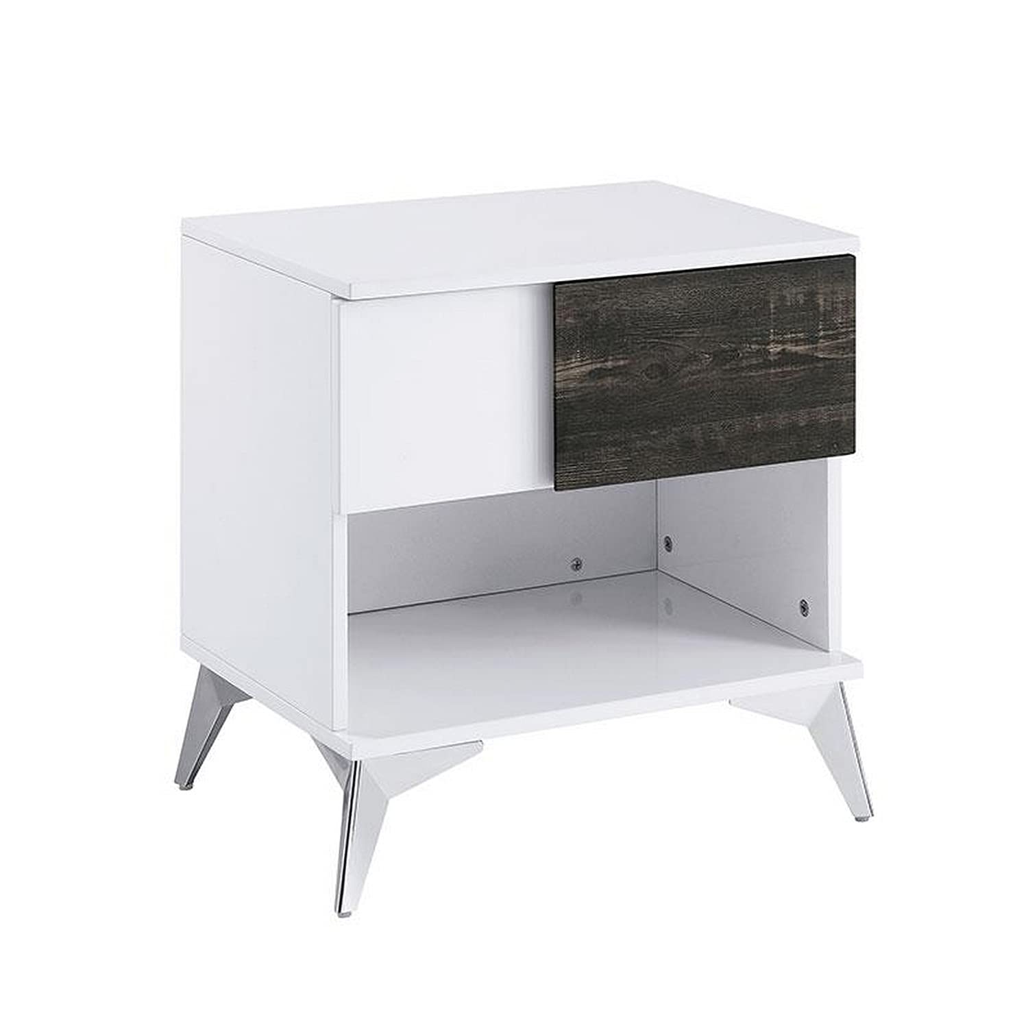 Benzara Bm240043 Two Tone End Table With Open Shelf White & Brown