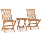 vidaXL 3 Piece Folding Patio Dining Set – Solid Teak Wood with Green Cushions – Round Table and Two Chairs for Outdoor, Garden, Terrace, Patio – No Assembly Required