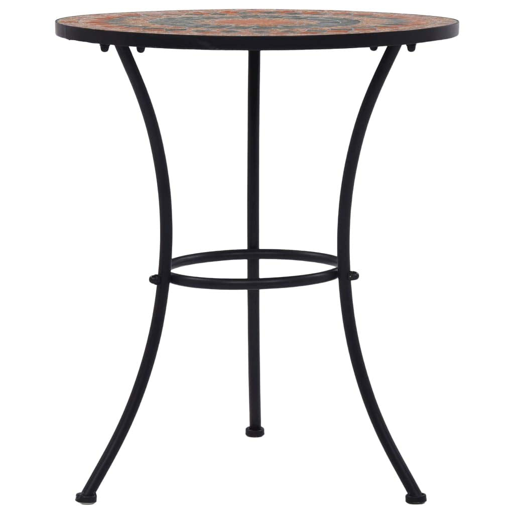 vidaXL Mosaic Bistro Table - 23.6" Ceramic Top Table - Durable Powder-Coated Iron Frame - Gray and Orange - Ideal for Balcony, Garden - Easy to Assemble