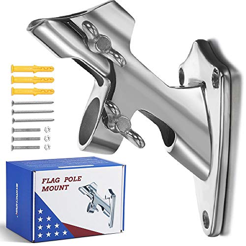 Zomchain Flag Pole Bracket, Flag Pole Holder - Polished, 316 Marine Grade Stainless Steel, Heavy Duty For 1In Flag Pole Mount -