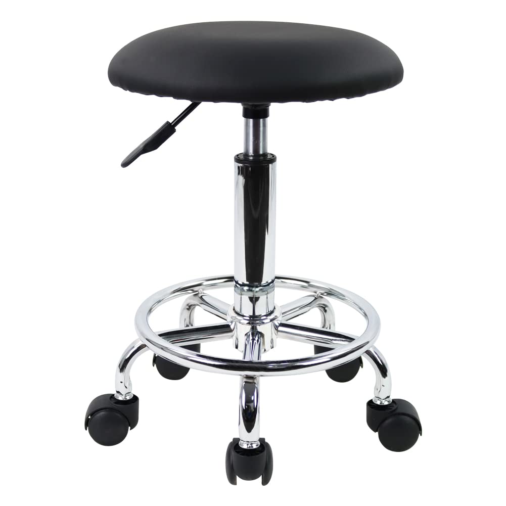 Kktoner Swivel Rolling Stool With Footrest Height Adjustable Pu Leather Salon Vanity Spa Massage Office Stool Chair Small (Black)