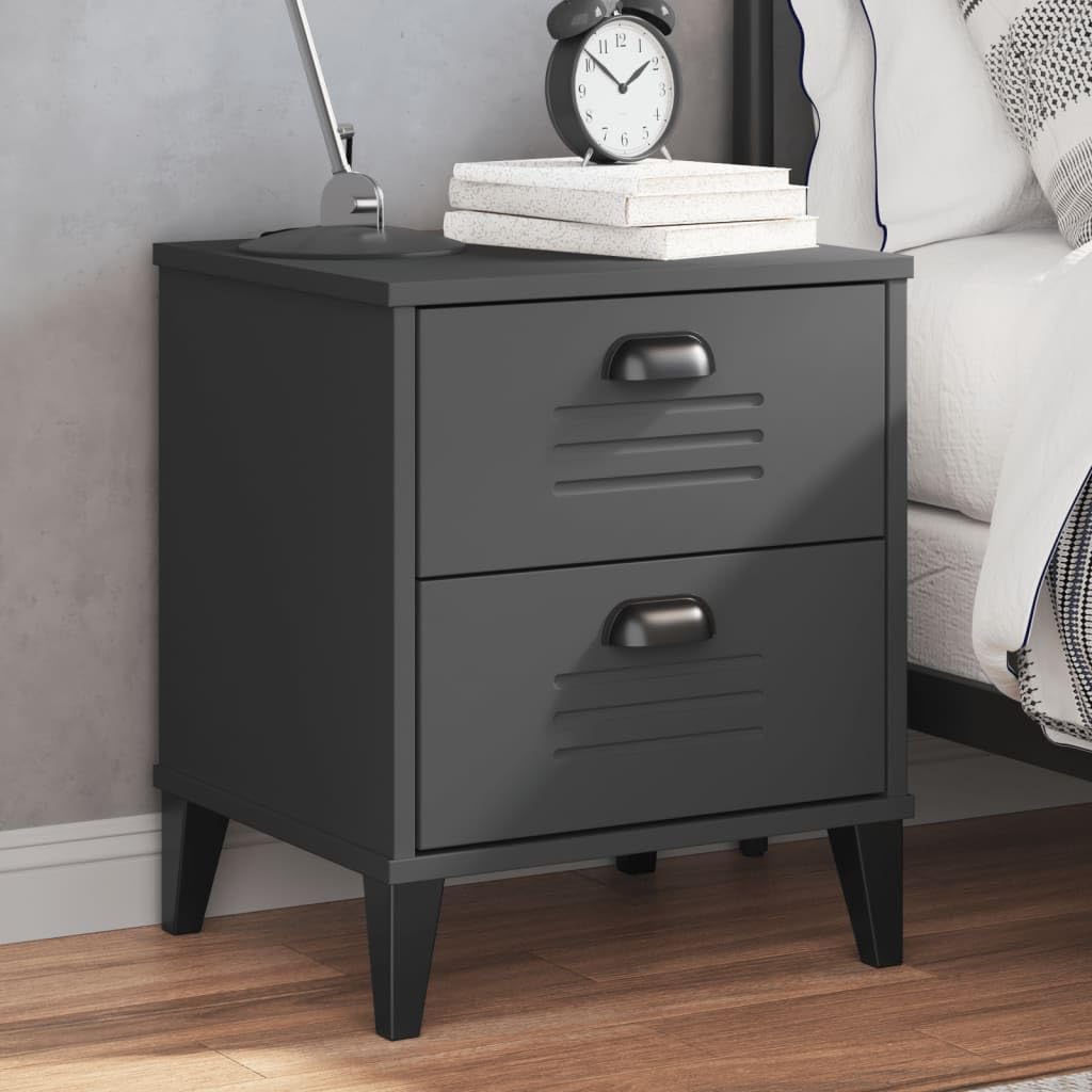 vidaXL Bedside Cabinet/Accent End Table - Anthracite Gray - Engineered Wood - 2 Drawers - 15.7&quot;x13.8&quot;x18.9&quot; - Bedroom/Living Room - Industrial Design - Easy to Clean - Plastic Handles