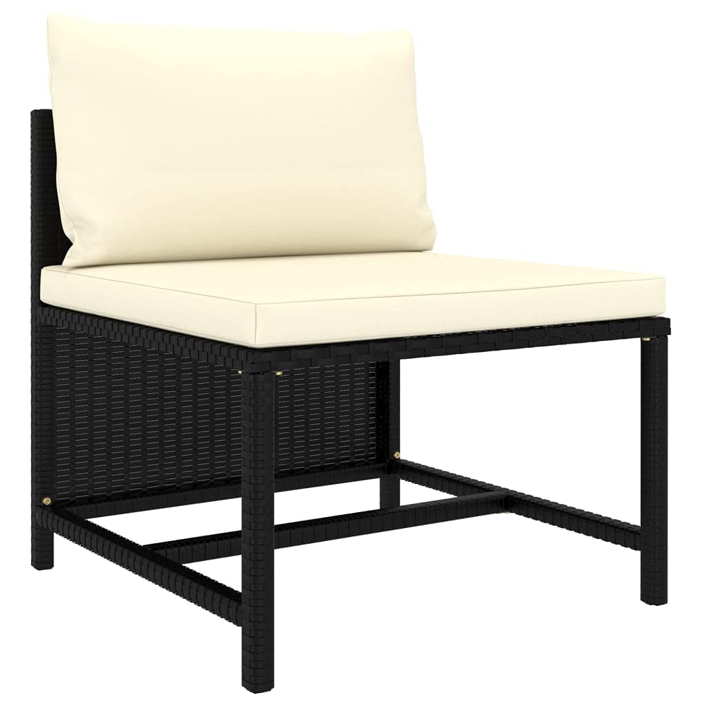 vidaXL 3-Piece Black Patio Sofa Set with Cream White Cushions - Poly Rattan Outdoor Lounge Set with Easy-to-Clean Polyester Covers.