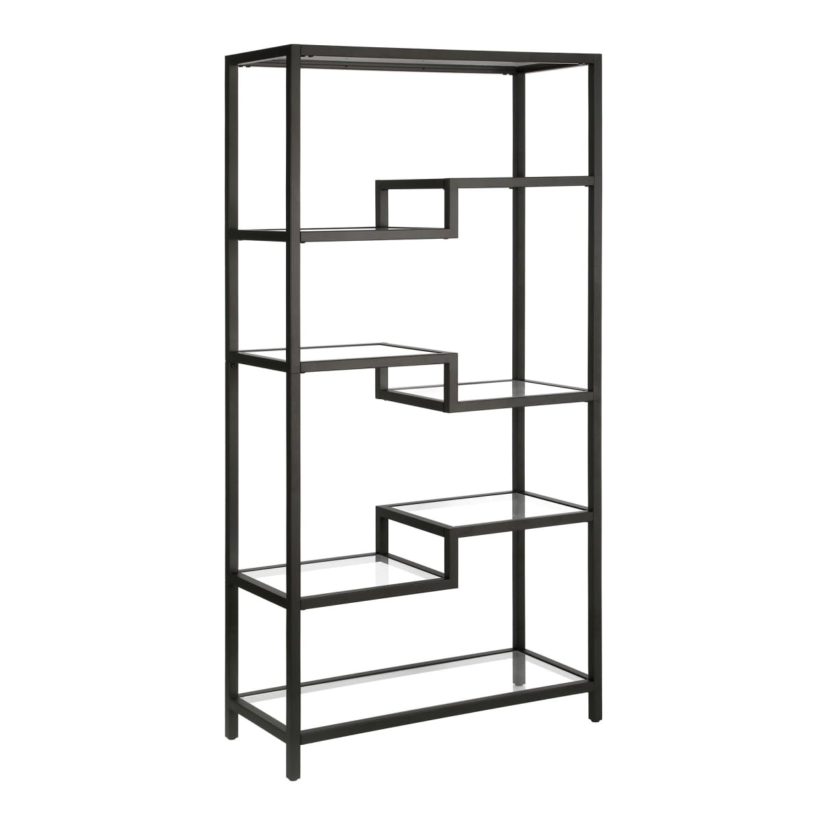 HomeRoots 527579 68 in. Metal Glass Seven Tier Etagere Bookcase Black