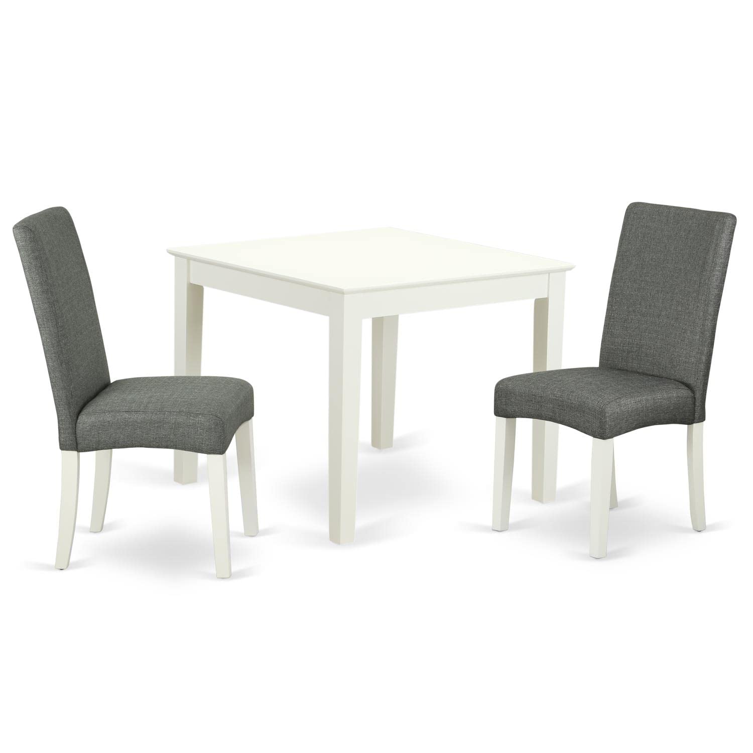 East West Furniture Oxdr3-Lwh-07 3 Piece Dinette Set For Small Spaces Contains A Square Dining Table And 2 Gray Linen Fabric Parson Dining Room Chairs, 36X36 Inch, Linen White