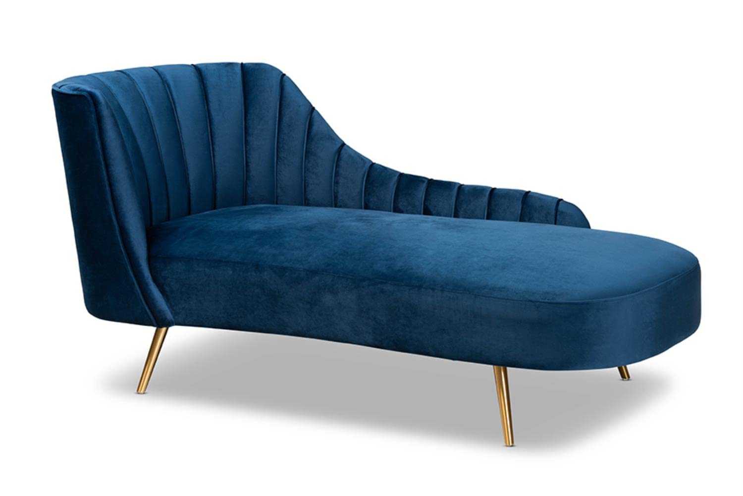 Baxton Studio Kailyn Glam and Luxe Navy Blue Velvet Fabric Upholstered and Gold Finished Chaise