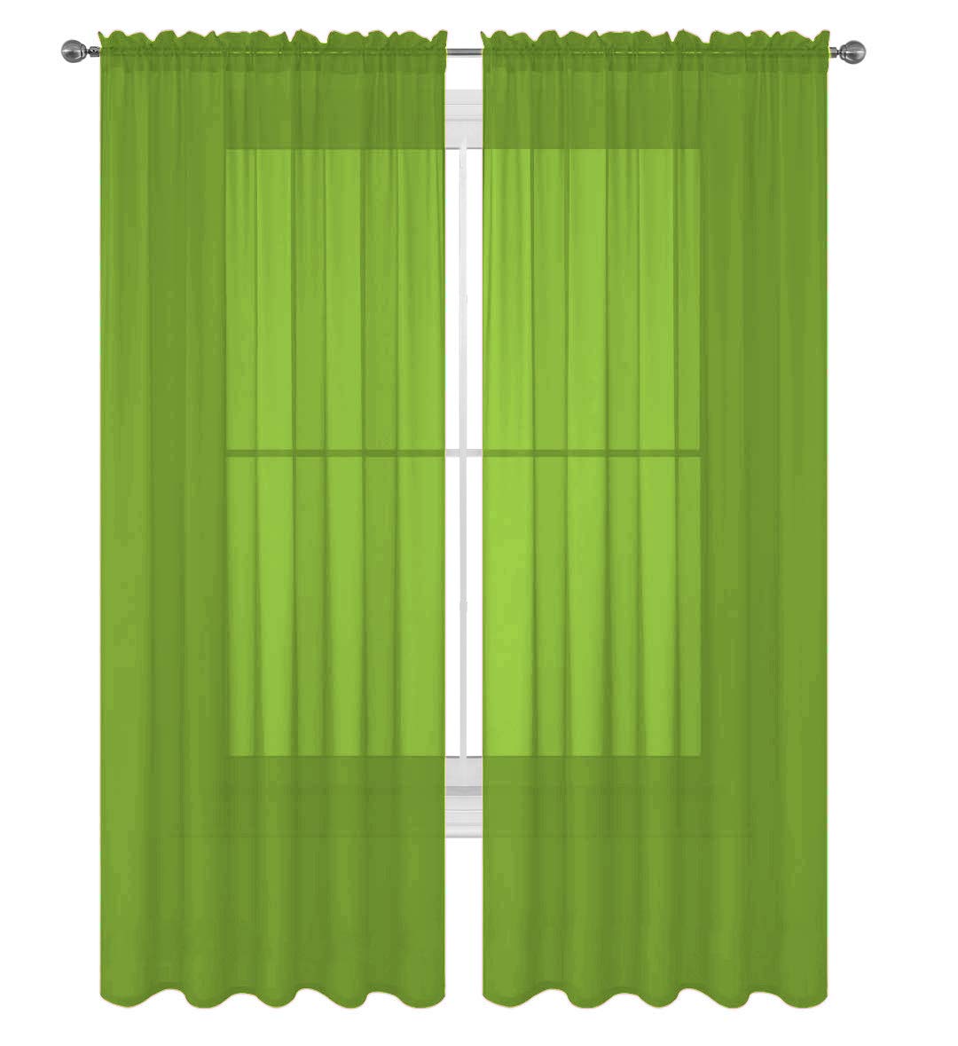 Decotex 2 Piece Solid Elegant Sheer Curtains Fully Stitched Panels Window Treatment Drape (54'' X 95'', Lime Green)