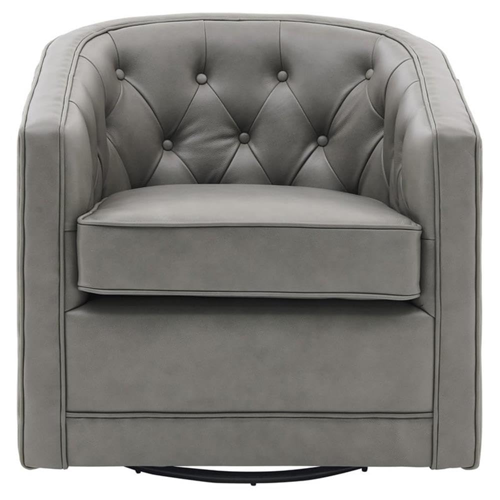 New Pacific Direct Walsh 19&quot; Top Grain Leather Swivel Chair In Garrett Gray