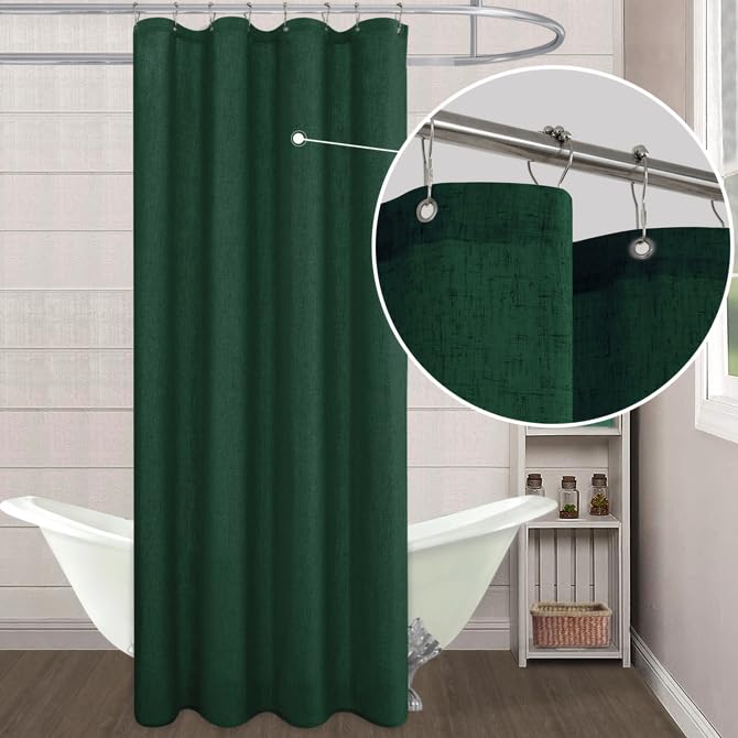 Koufall Dark Green Waterproof Linen Fabric Shower Curtain For Bathroom 48X72 Inches Long
