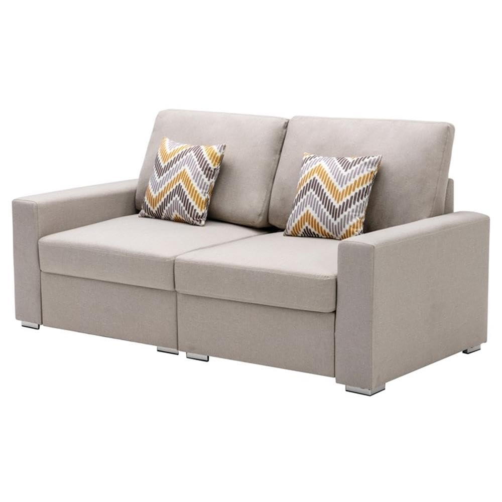 Lilola Home Nolan Beige Linen Fabric Loveseat - Thumbnail 3