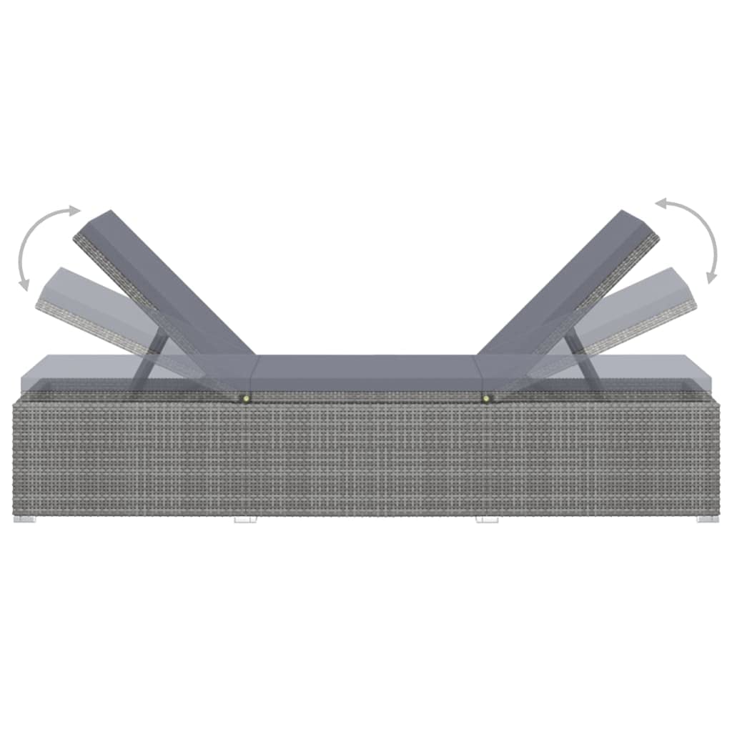 vidaXL Sun Lounger with Cushion - Adjustable, Outdoor-Ready Poly Rattan Sunbed in Gray - Weather-Resistant, Easy-Clean Furniture for Poolside, Patio, Balcony or Camping