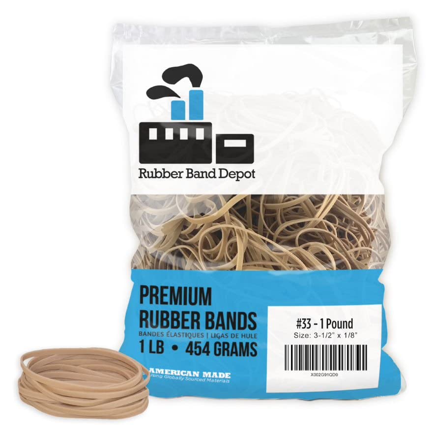 Rubber Bands, Rubber Band Depot, Size #33, Approximately 820 Rubber Bands Per Bag, Rubber Band Measurements: 3-1/2' X 1/8' - 1