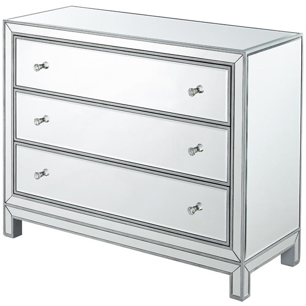 Elegant Decor Reflexion 3 Drawer Mirrored Accent Chest in Antique Silver