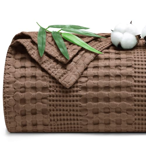 Phf Cooling Waffle Blanket King Size, Lightweight 60% Rayon Derived From Bamboo & 40% Cotton Breathable Blanket For Hot Sleepers, Soft And Luxury For Bed Couch And Sofa, 104'X90', Cocoa Brown