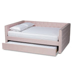 Baxton Studio Larkin Modern and Contemporary Pink Velvet Fabric Upholstered Full Size Daybed with Trundle