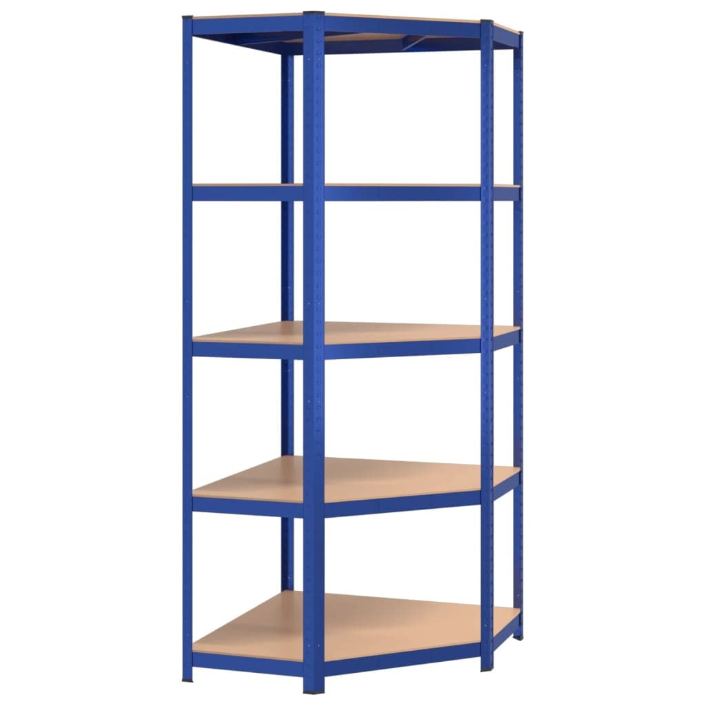 vidaXL 5-Layer Corner Shelf in Blue - Steel & Engineered Wood Material - Ideal for Residential and Commercial Storage - Meets California Proposition 65 Standards