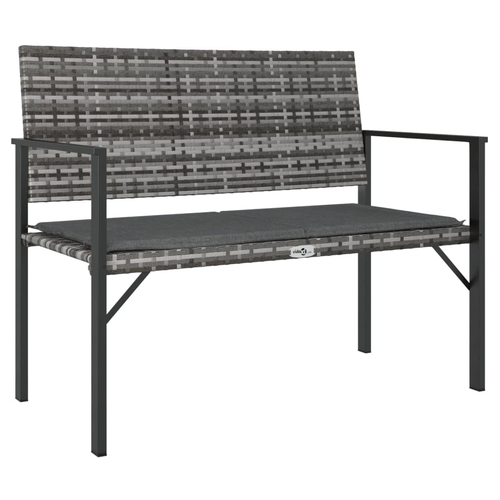 vidaXL 2-Seater Patio Bench with Cushion in Gray - Made of PE/Poly Rattan with Sturdy Powder-Coated Steel Frame - Comfortable Outdoor Seating for Garden & Terrace - Includes Dark Gray Seat Cushion