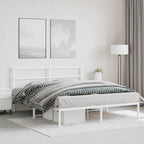 vidaXL White Metal Bed Frame-Double, Sturdy Steel Bedroom Furniture w/Headboard & Storage Space, Fits 59.1"x78.7" Mattress