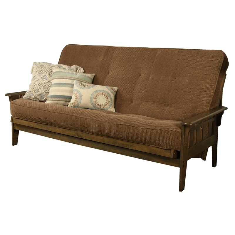 Kodiak Tucson Queen Futon Frame and Mattress Set - Wood Futon with Mattress Included in Mocha Brown Color