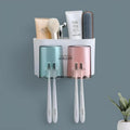 MARKWELL Wall Mounted Toothbrush Holder for Bathroom with 2 Protective Cups, DrillFree Stickable Toothbrush & Toothpaste Organi