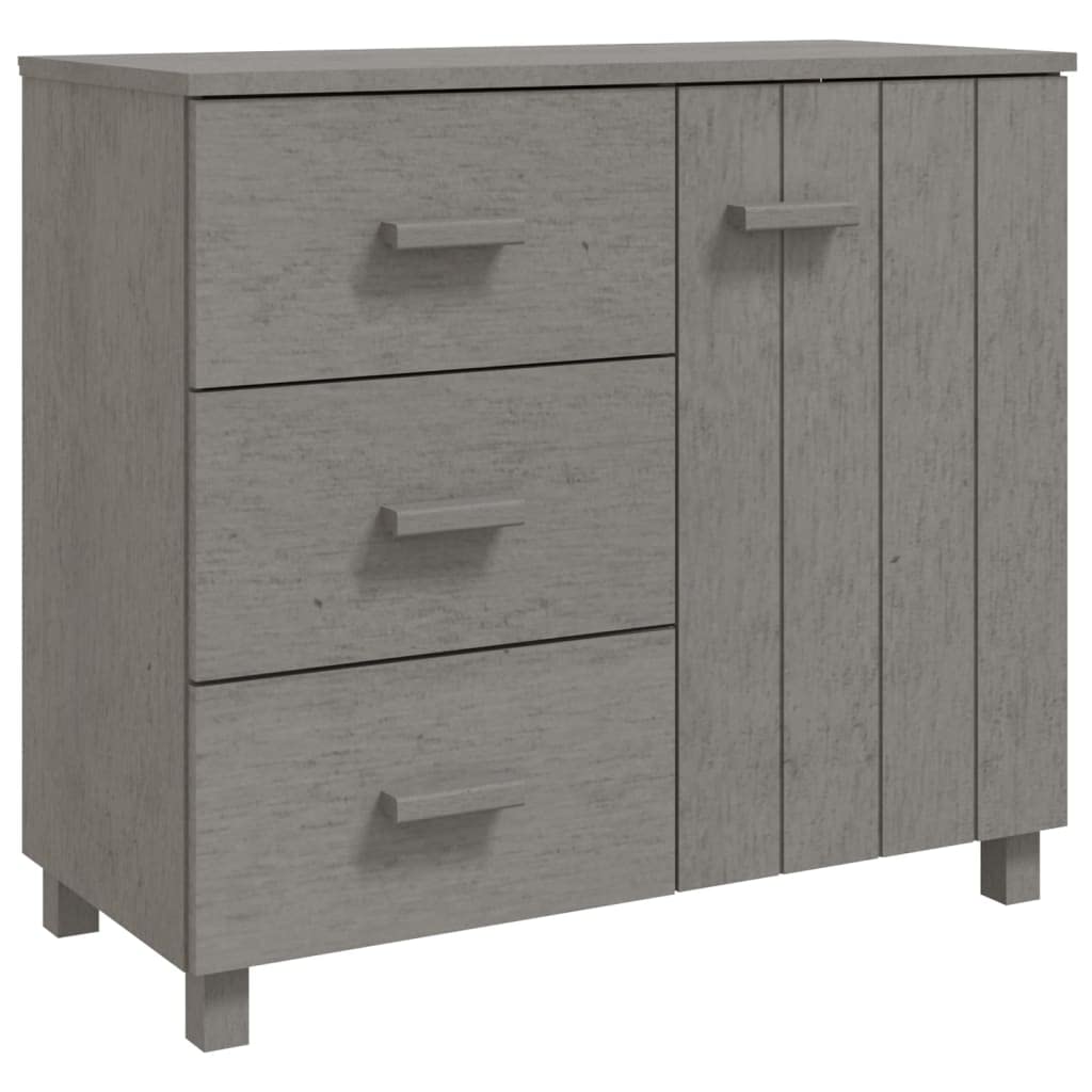 vidaXL Solid Pinewood Sideboard HAMAR - Light Gray Decorative Cabinet with 1 Door and 3 Drawers, Stable and Spacious Wooden Highboard Furniture