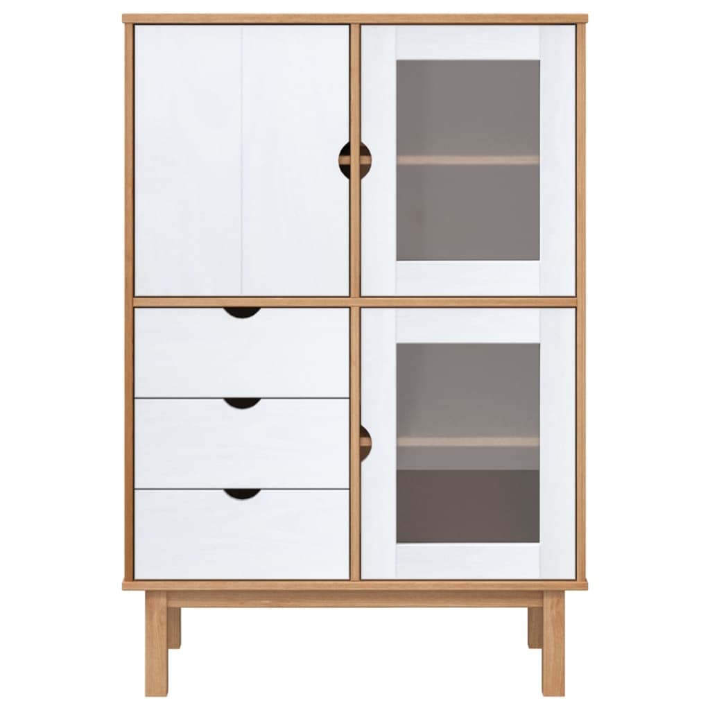 vidaXL Solid Wood Highboard OTTA - Brown and White Finish, Pine Wood Construction with Functional Storage - 33.5&quot;x16.9&quot;x49.2&quot;