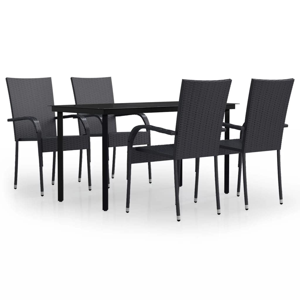 vidaXL 5-Piece Patio Dining Set in Black - Outdoor Garden Furniture with Powder-Coated Steel Frame and Water-Resistant PE Rattan