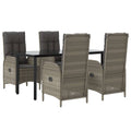 Vidaxl 5-Piece Outdoor Dining Set - Poly Rattan Black/Gray Patio Furniture With Reclining Chairs, Tempered Glass Table