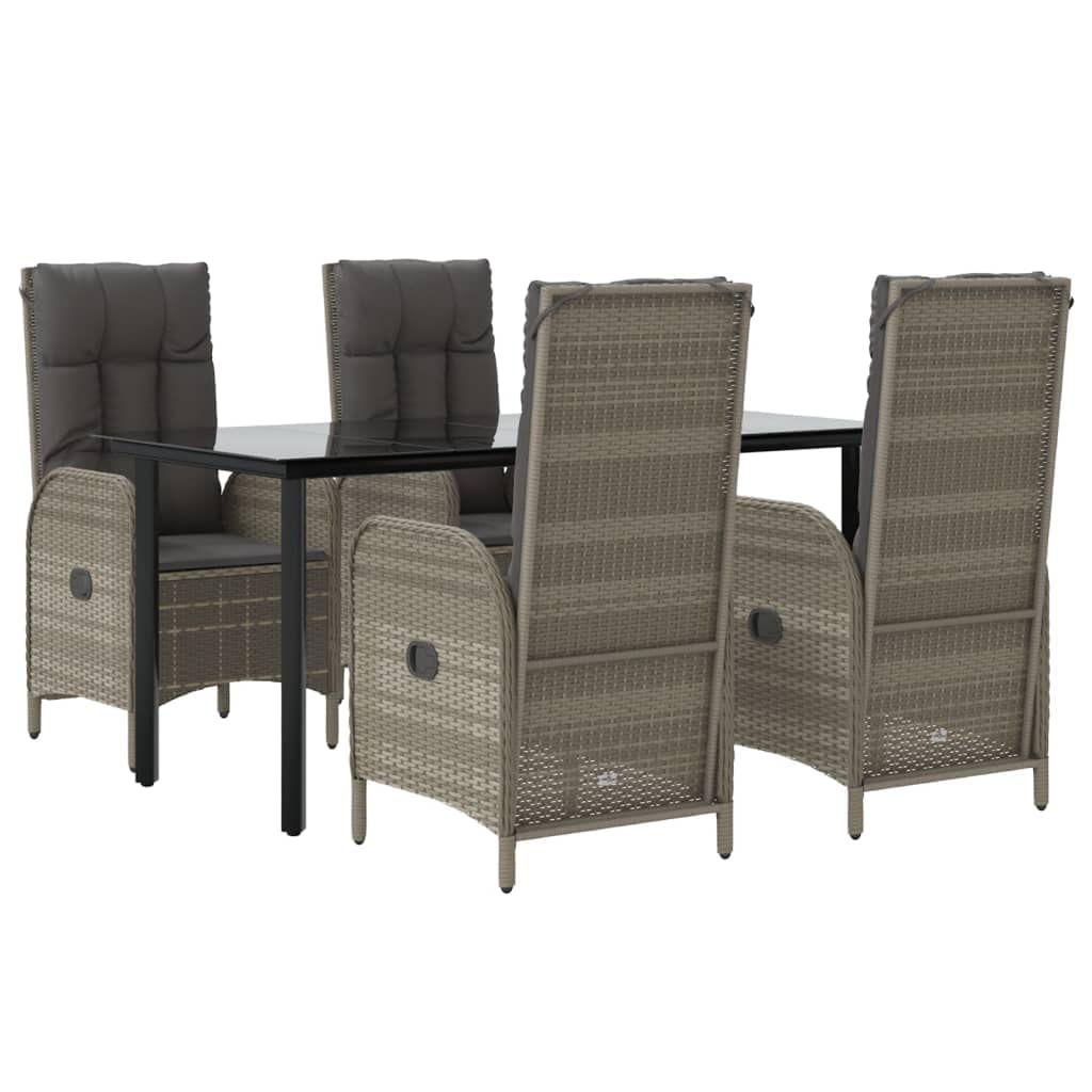 Vidaxl 5-Piece Outdoor Dining Set - Poly Rattan Black/Gray Patio Furniture With Reclining Chairs, Tempered Glass Table
