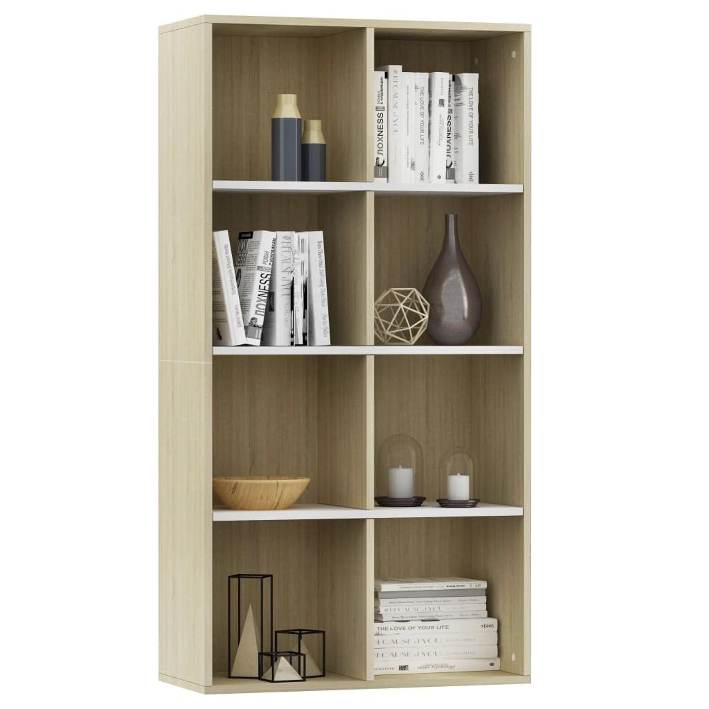 vidaXL Book Cabinet, Sideboard Bookshelf, Wall Bookshelf for Living Room, Decorative Standing Shelves, Modern, White and Sonoma Oak Engineered Wood