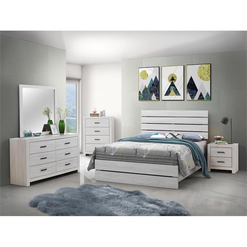 Coaster Home Furnishings Brantford Farmhouse Wood Eastern King Size Panel Bed Frame 52-inch Headboard Coastal White 207051KE