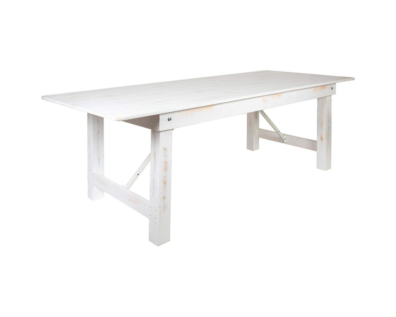 Flash Furniture Hercules Series 8' X 40&quot; Antique Rustic White Folding Farm Table And Two Bench Set