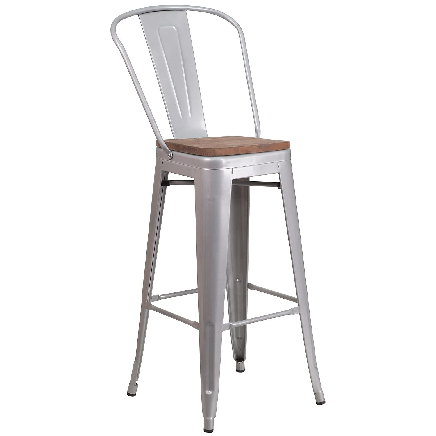 Flash Furniture Carly 24&quot; High Crystal Teal-Blue Metal Counter Height Stool With Back And Wood Seat